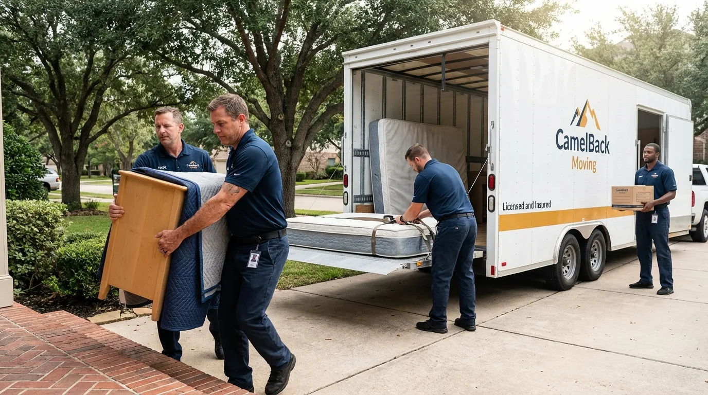 Crew loading residential truck for cross-state move from Boxford, MA