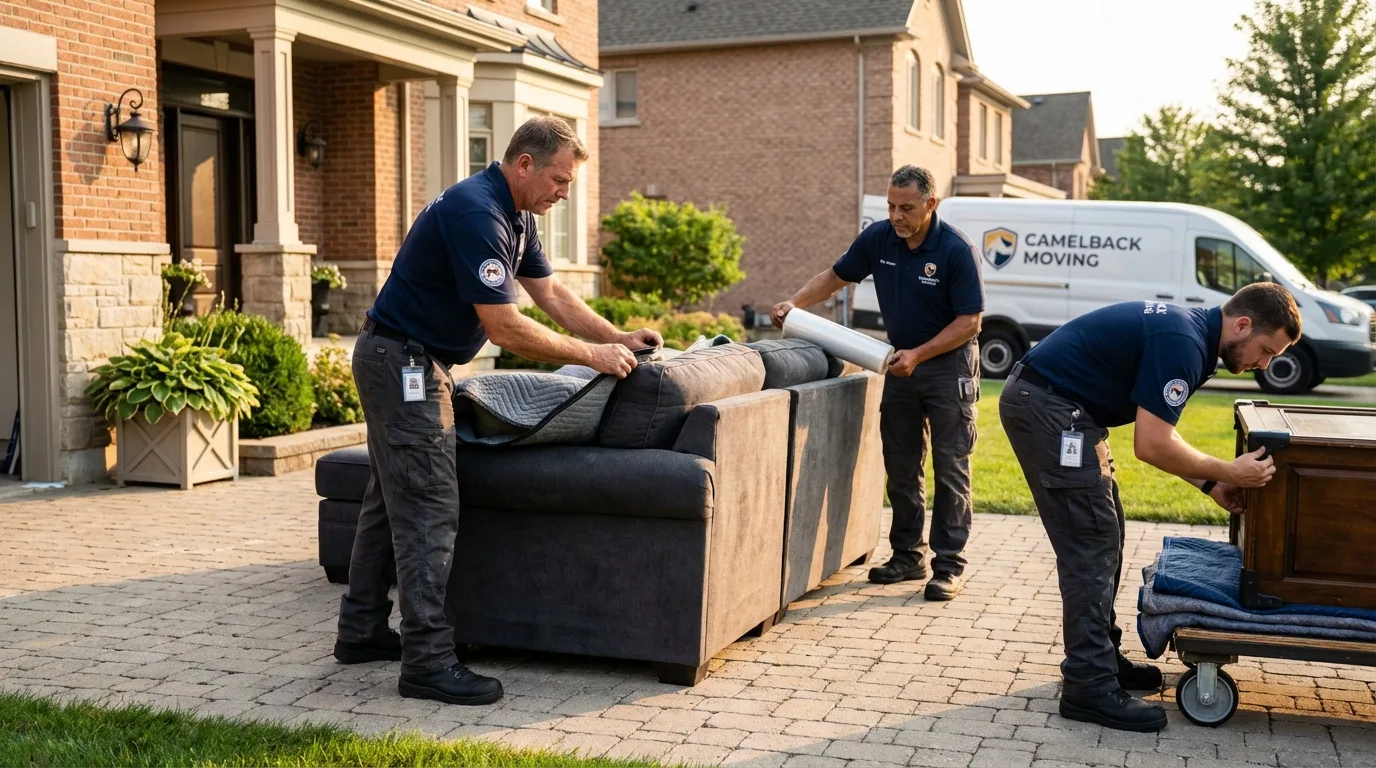 Large estate moving crew wrapping furniture in Boxford, MA